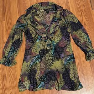 Bisou Bisou Multicolor Patterned Women's Top Ruffle Blouse‎ Size Large